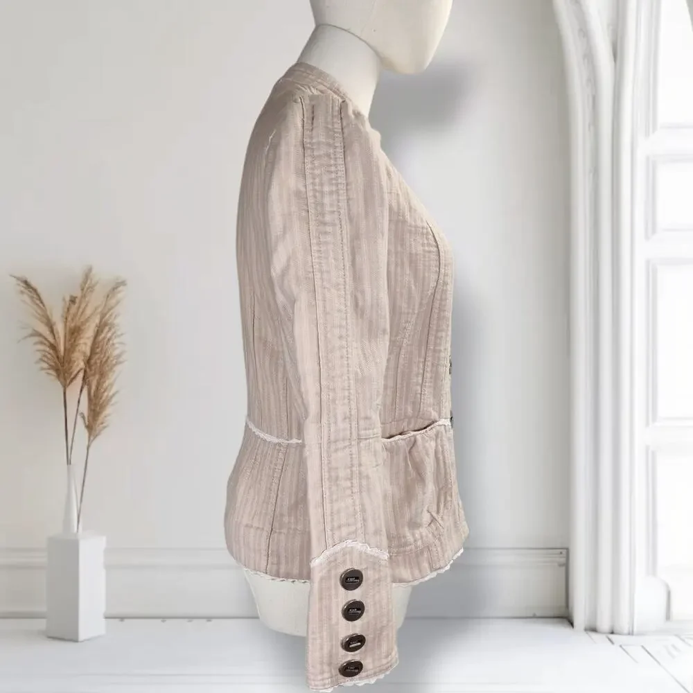Marc Jacobs Blush Textured Jacket Eyelet Lace Trim Military Utility Size 8